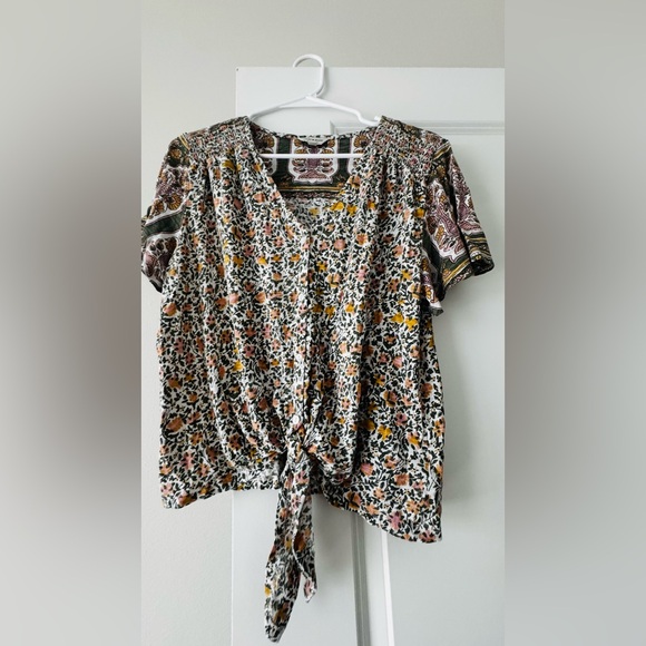 Lucky Brand Multicolor Floral Tie-Front Blouse - Picture 6 of 7